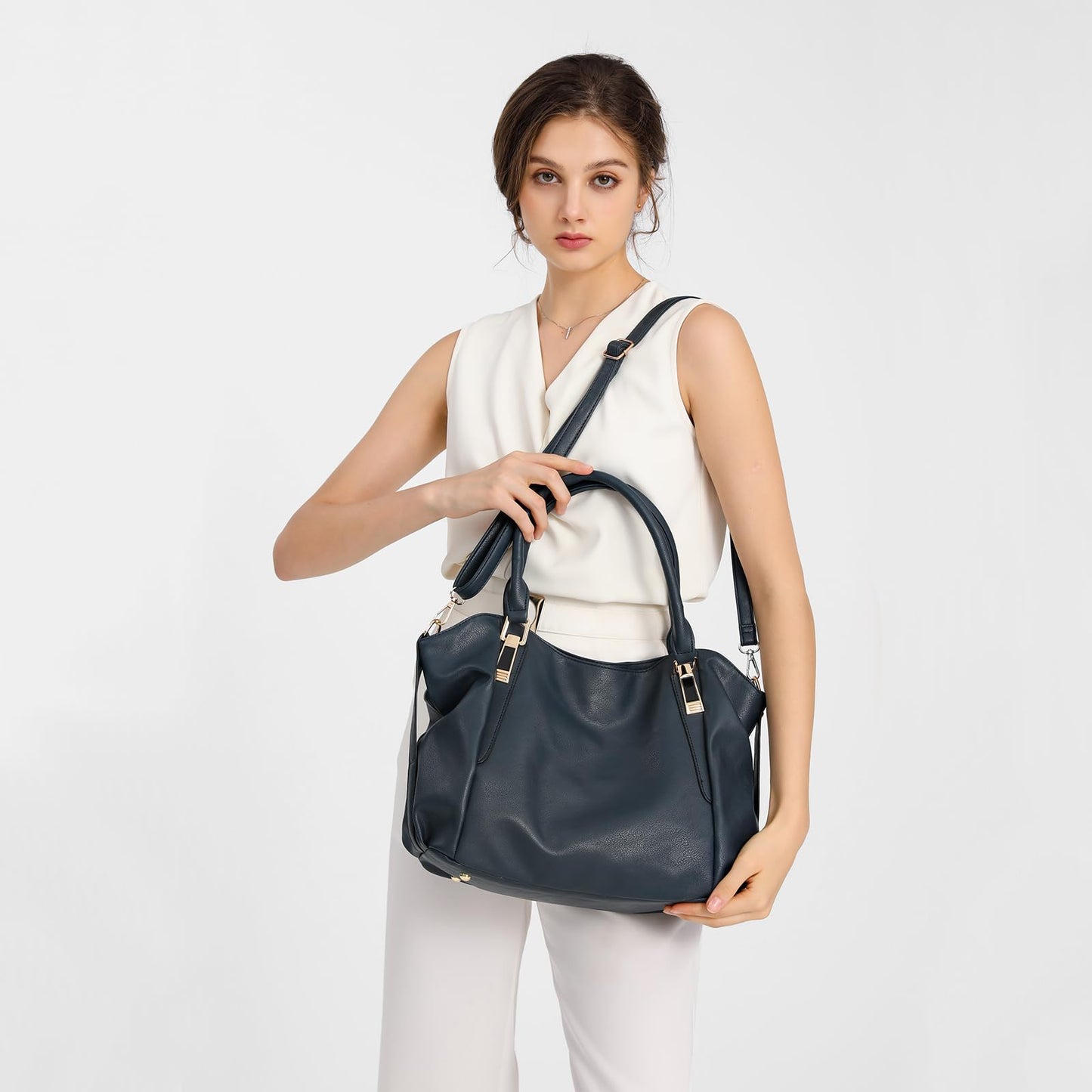 Miss Lulu Women Tote Bag, Soft PU Leather Shoulder Bag, Fashion Large Handbag for Working Ladies, Simple Elegant for Office Travel School Library Shopping