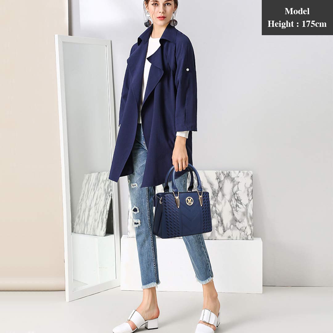 Miss Lulu Handbag for Women, Woven and Chevron Pattern, M Logo on The Front, Top Handle or Shoulder Bag