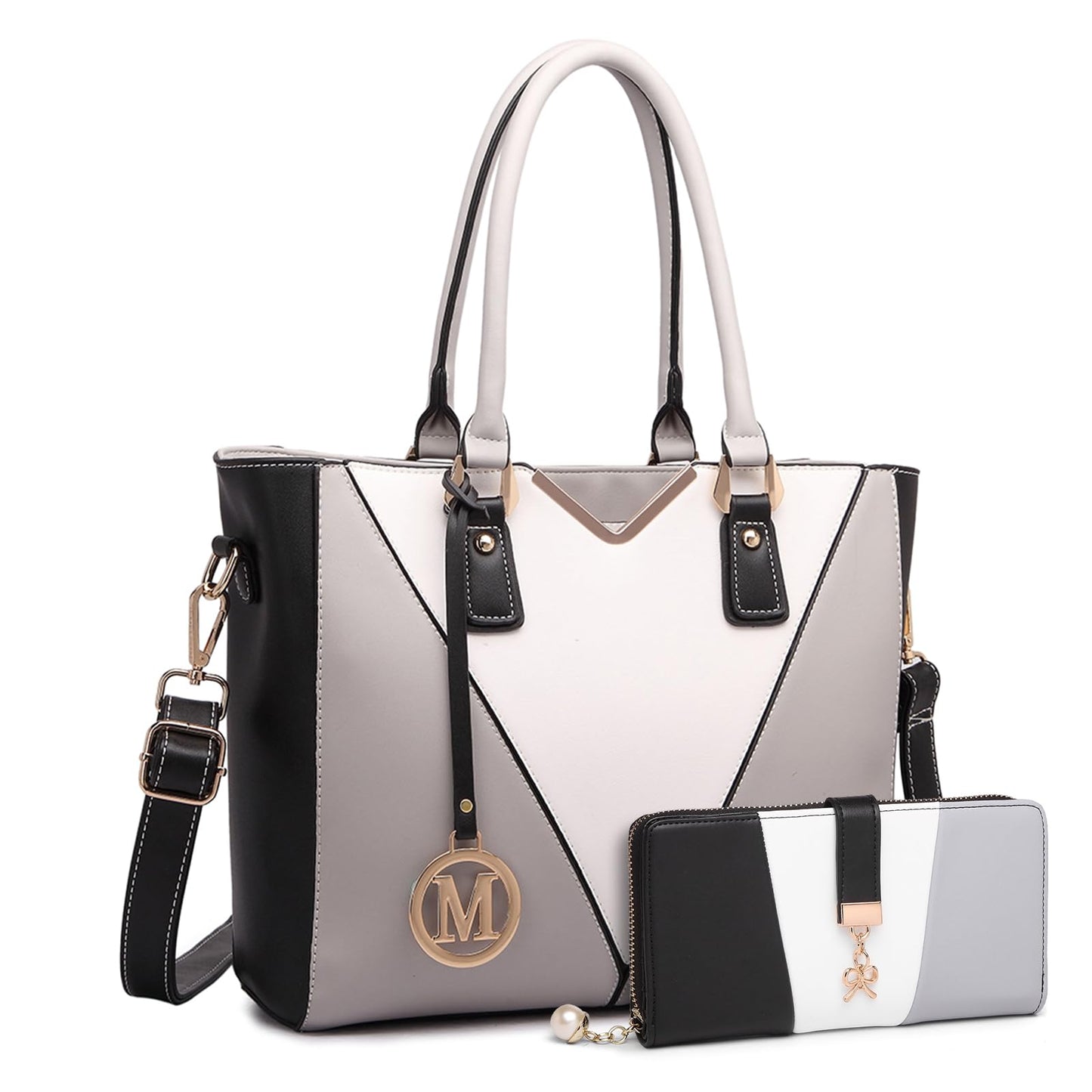 Miss Lulu Handbags for Women Look V-Shape Shoulder Handbag Lightweight Medium Tote Bag PU Leather