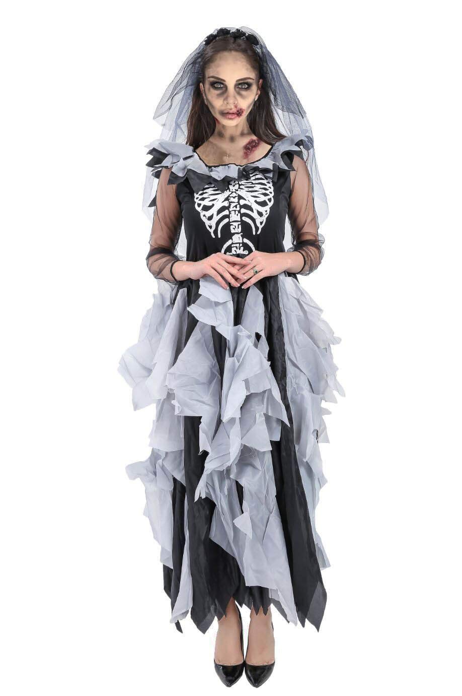 Forever Young Deluxe Ladies Zombie Bride Costume Adult Day of The Dead Skeleton Halloween Outfit