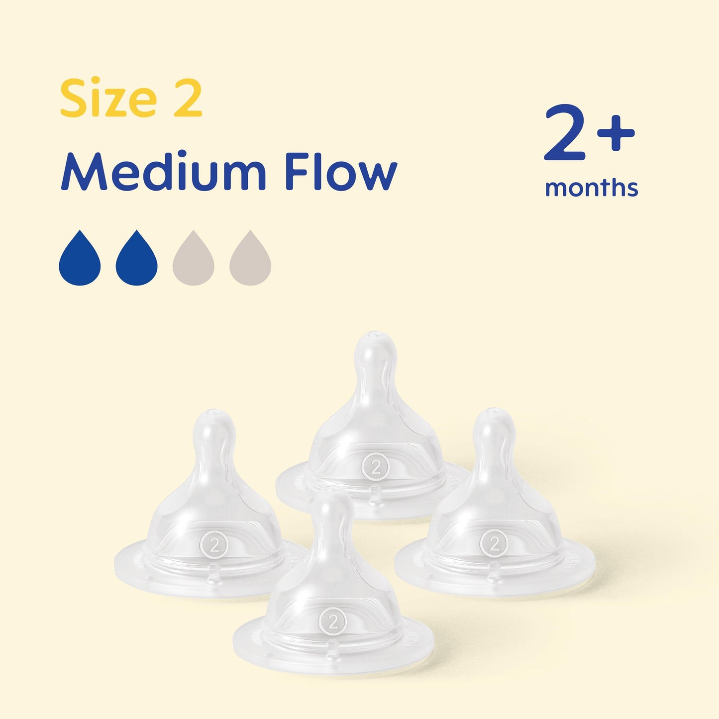 MAM Teats Size 2 | 4 Pack | Medium Flow | Fits All MAM Bottles | Suitable from 2+ Months | Made from SkinSoft Silicone | Baby Accessories for Newborn