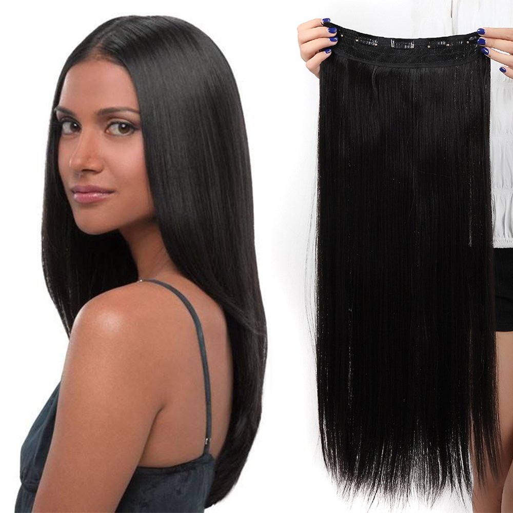24 Inch One Piece Hair Extensions Clip In Curly Hairpieces Wavy 5 Clips - Dark Brown(60cm-120g)