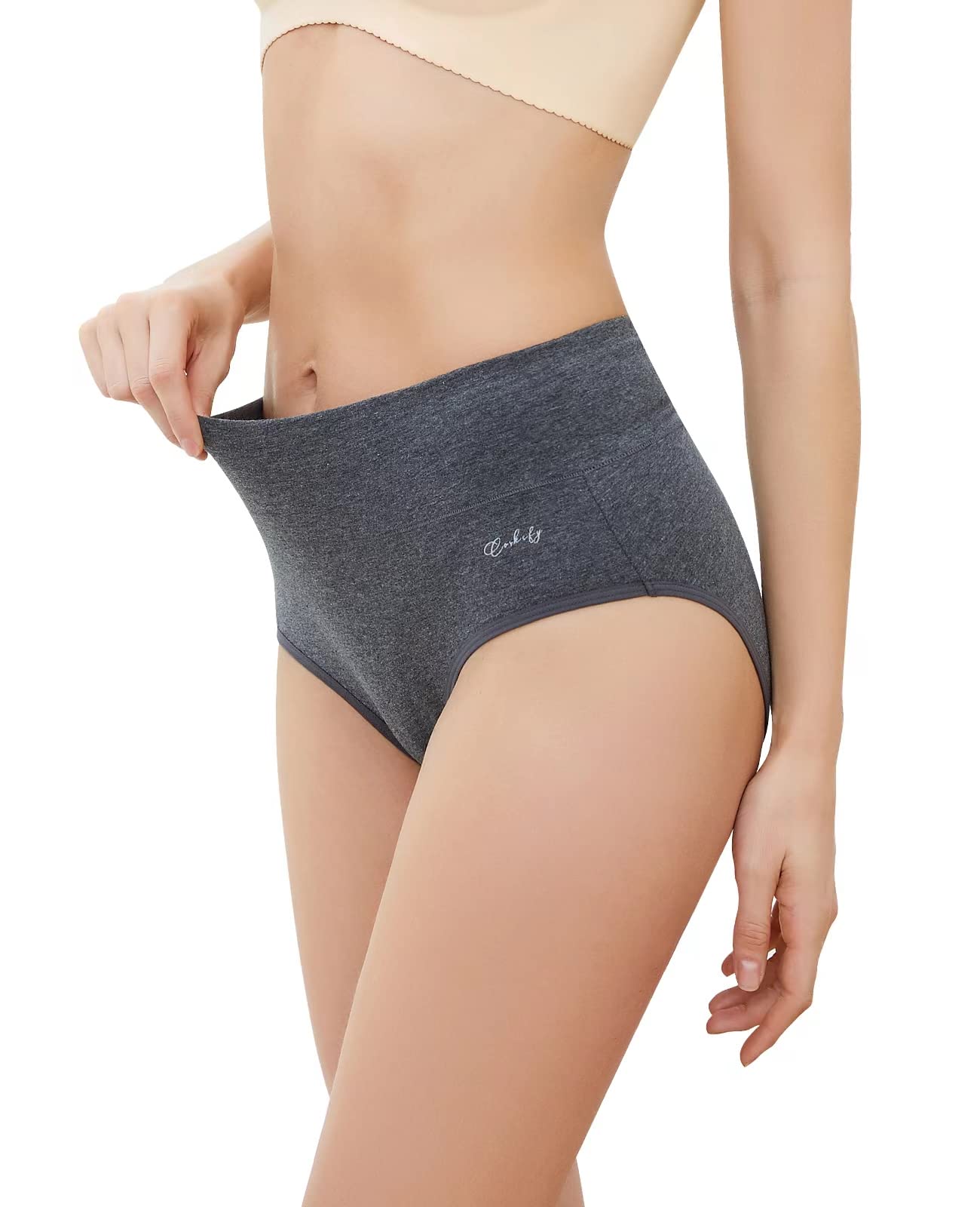 coskefy Underwear Women, High Waisted Cotton Knickers Ladies Full Briefs Soft Panties Slight Tummy Control Pants 5 Pack