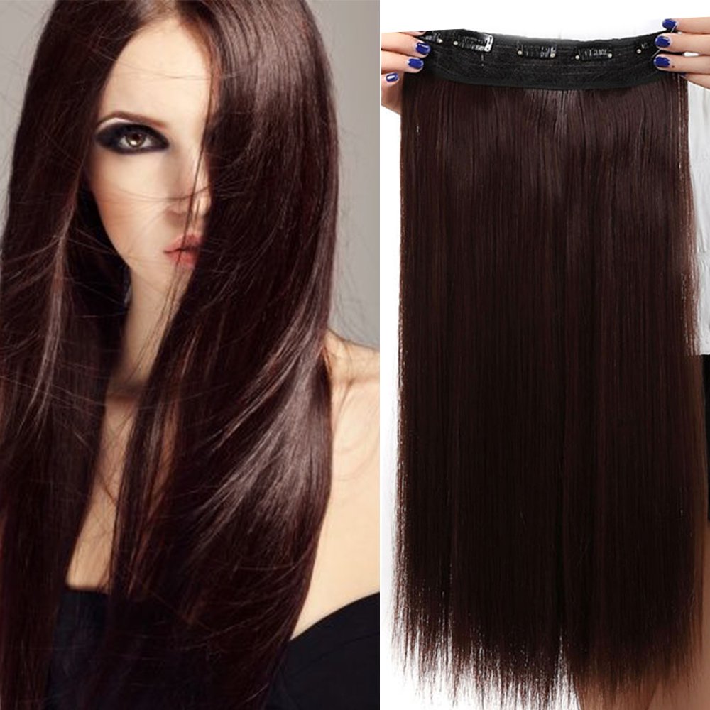 24 Inch One Piece Hair Extensions Clip In Curly Hairpieces Wavy 5 Clips - Dark Brown(60cm-120g)