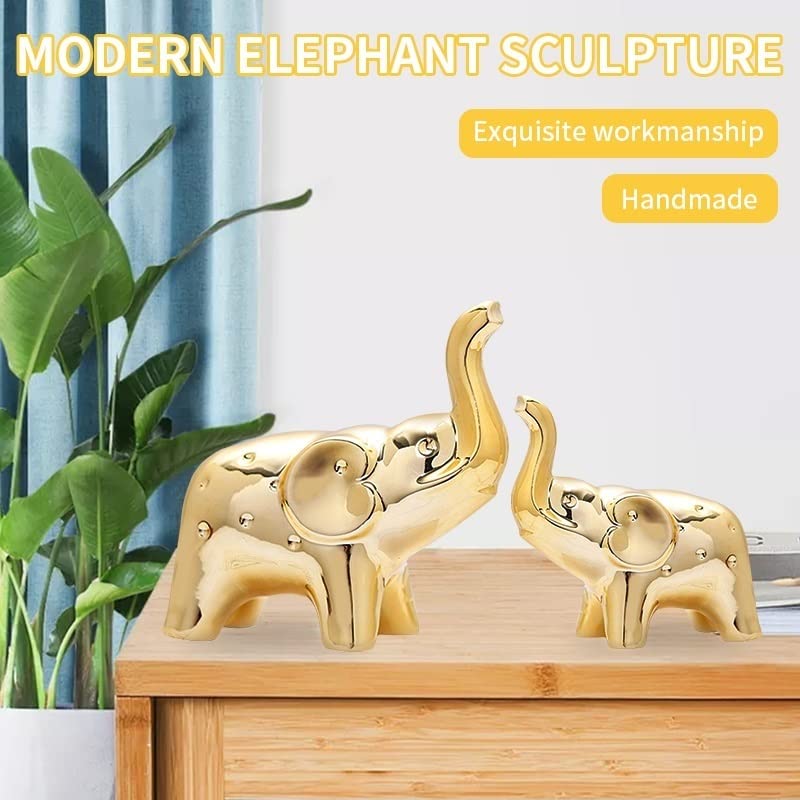JIMBON A Pair Gold Elephant Statue Home Decor, Sculpture Elephant Ornaments For Living Room Office Desktop Bookshelf, Gold Decor For Anniversary Wedding, Valentines' gifts, Christmases etc