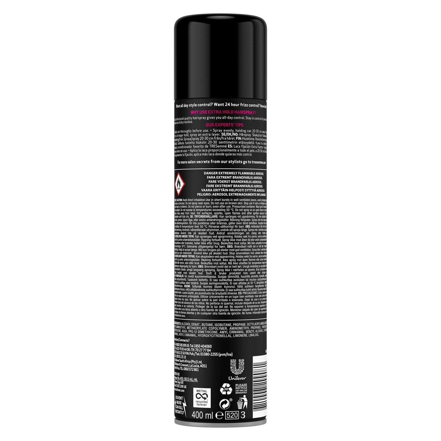 TRESemmé Extra Hold Hairspray 24-hour frizz control for a smooth finish 400 ml