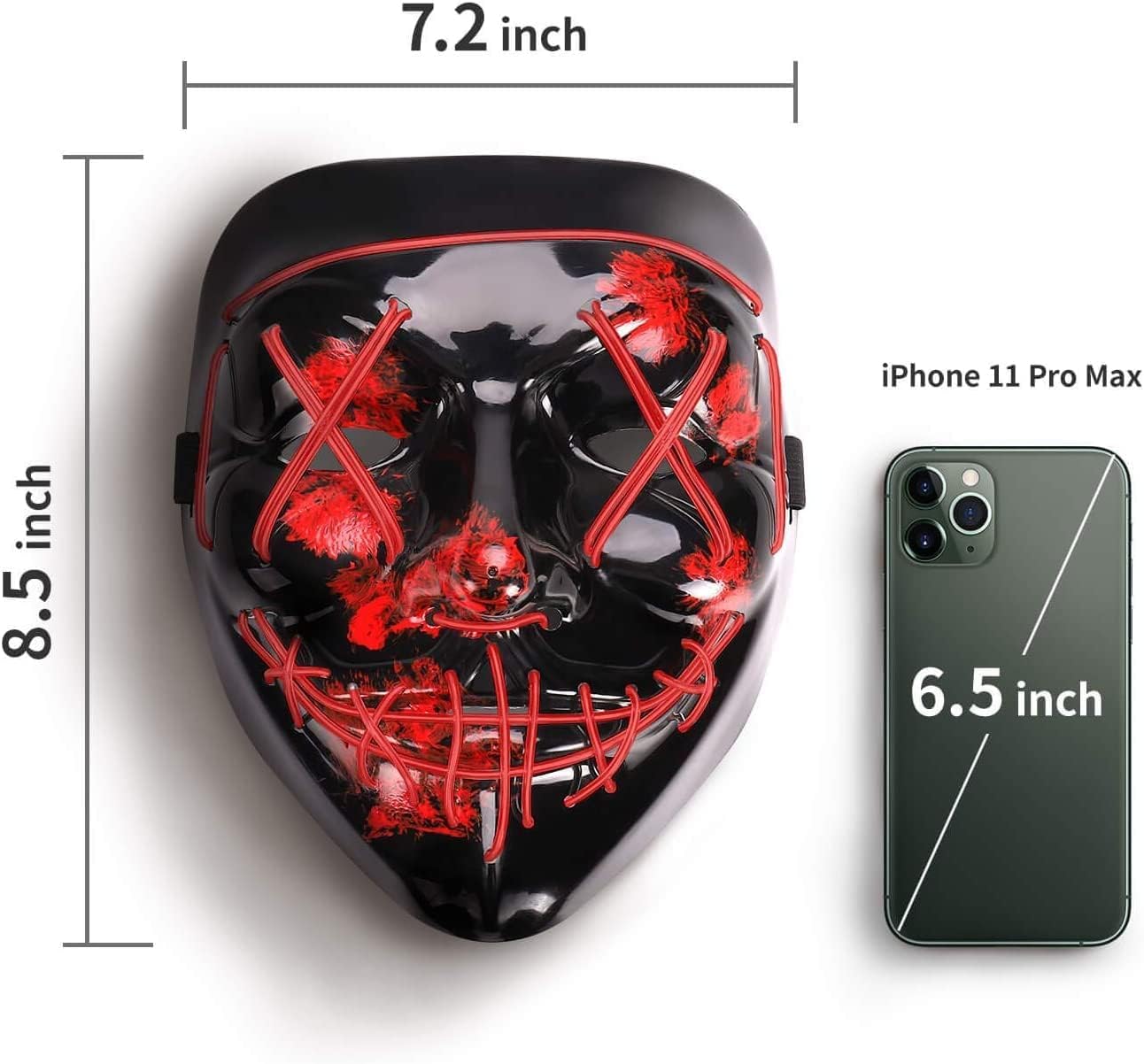 AnanBros Scary LED Halloween Mask, Light up Mask Cosplay, LED Rave Face Mask Costume 3 Lighting Modes, Halloween Face Masks for Men Women Kids