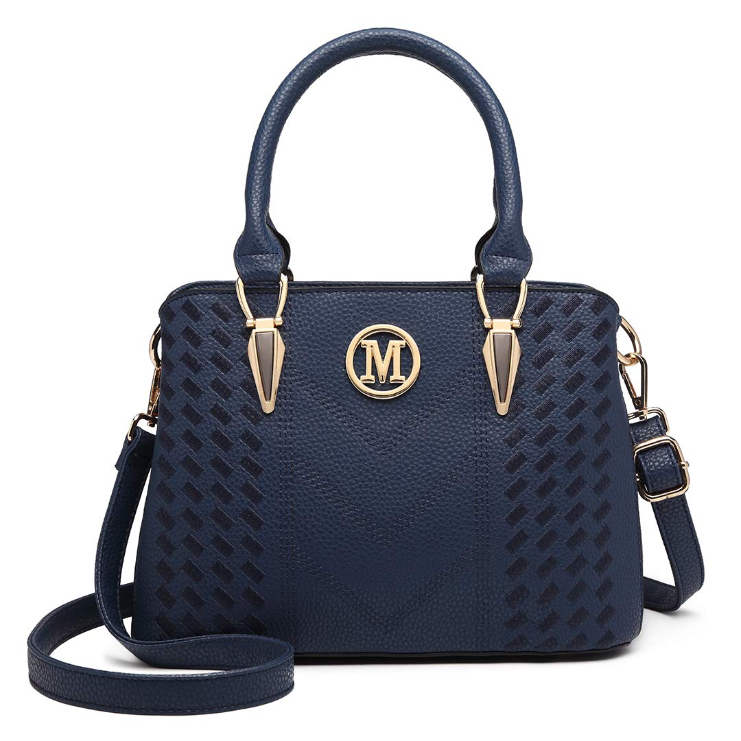 Miss Lulu Handbag for Women, Woven and Chevron Pattern, M Logo on The Front, Top Handle or Shoulder Bag