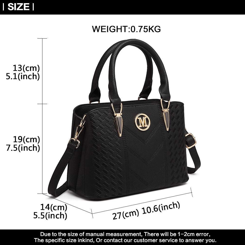 Miss Lulu Handbag for Women, Woven and Chevron Pattern, M Logo on The Front, Top Handle or Shoulder Bag