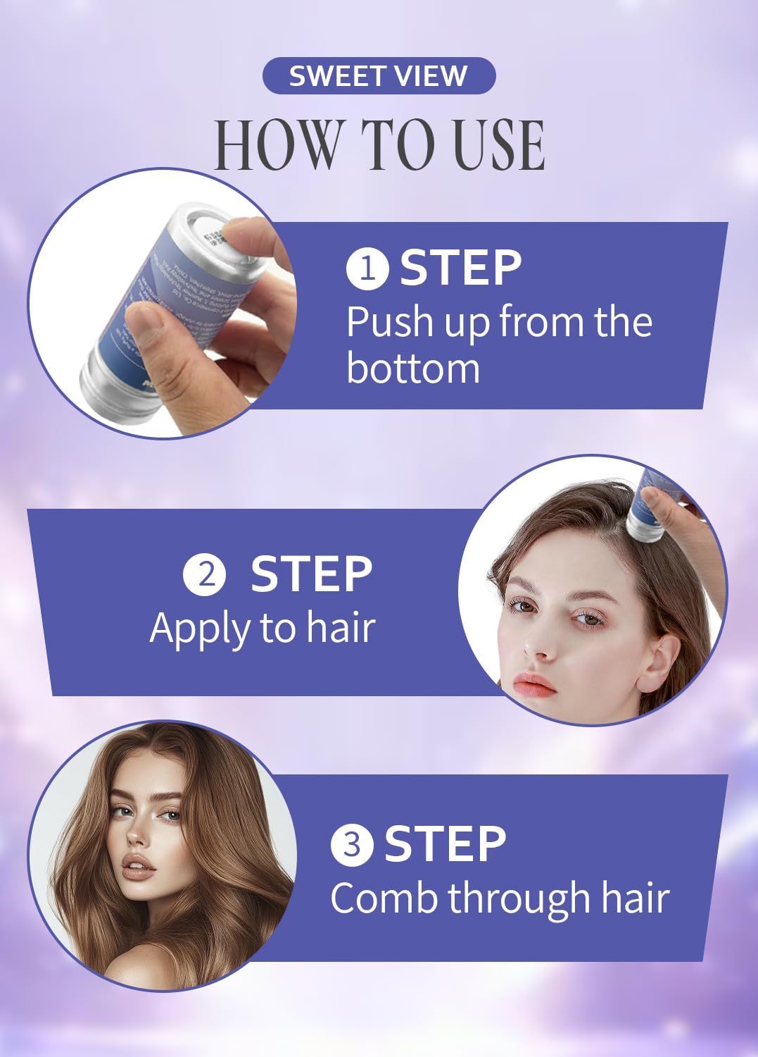 SWEET VIEW Hair Wax Stick & Slick Back Hair Brush for Tame Flyaways, Frizz, Sleek Ponytail, Buns | Pomade/Balm/Gel Stick for Woman, Styling Accessories for Girls, Kids