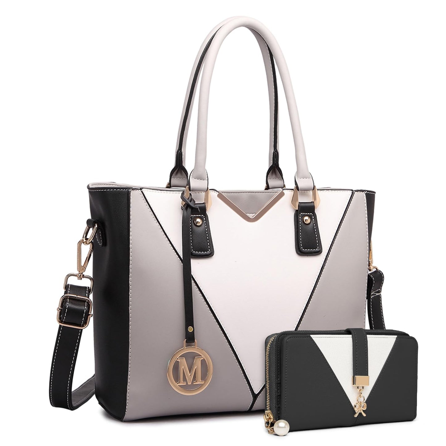 Miss Lulu Handbags for Women Look V-Shape Shoulder Handbag Lightweight Medium Tote Bag PU Leather