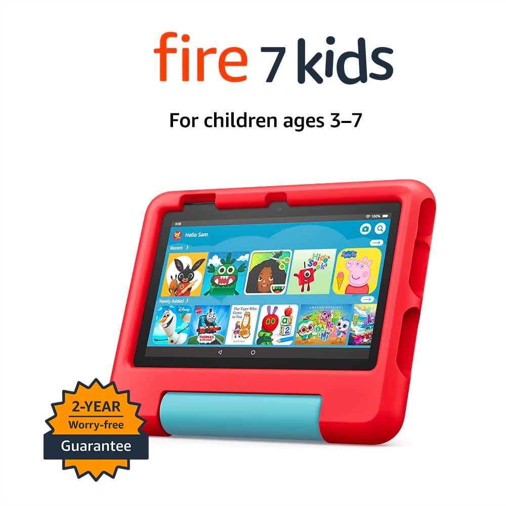 Amazon Fire 7 Kids tablet | 7" display, ages 3–7, includes ads-free books, games and videos that children love, parental controls, 10-hour battery, 32 GB
