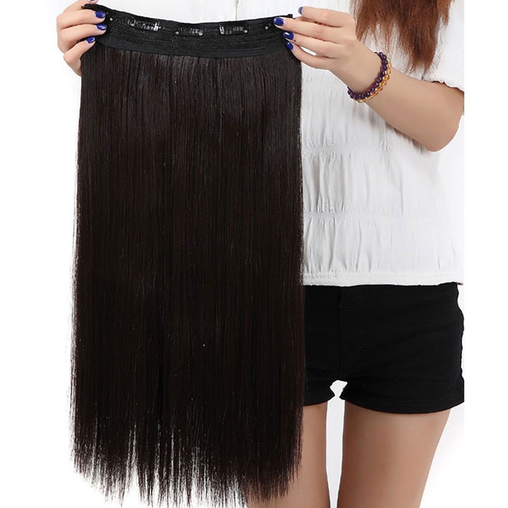 24 Inch One Piece Hair Extensions Clip In Curly Hairpieces Wavy 5 Clips - Dark Brown(60cm-120g)