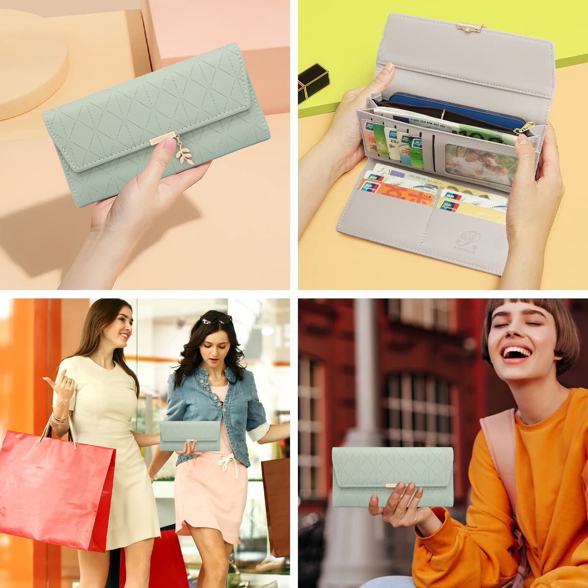 Long Purse for Women PU Leather, Large Capacity PU Leather Women's Wallet Wallet for Women with Multiple Card Slots and Coin Zipper Pocket Ladies Purse Clutch Holder Large Capacity Card Holder (Pink)