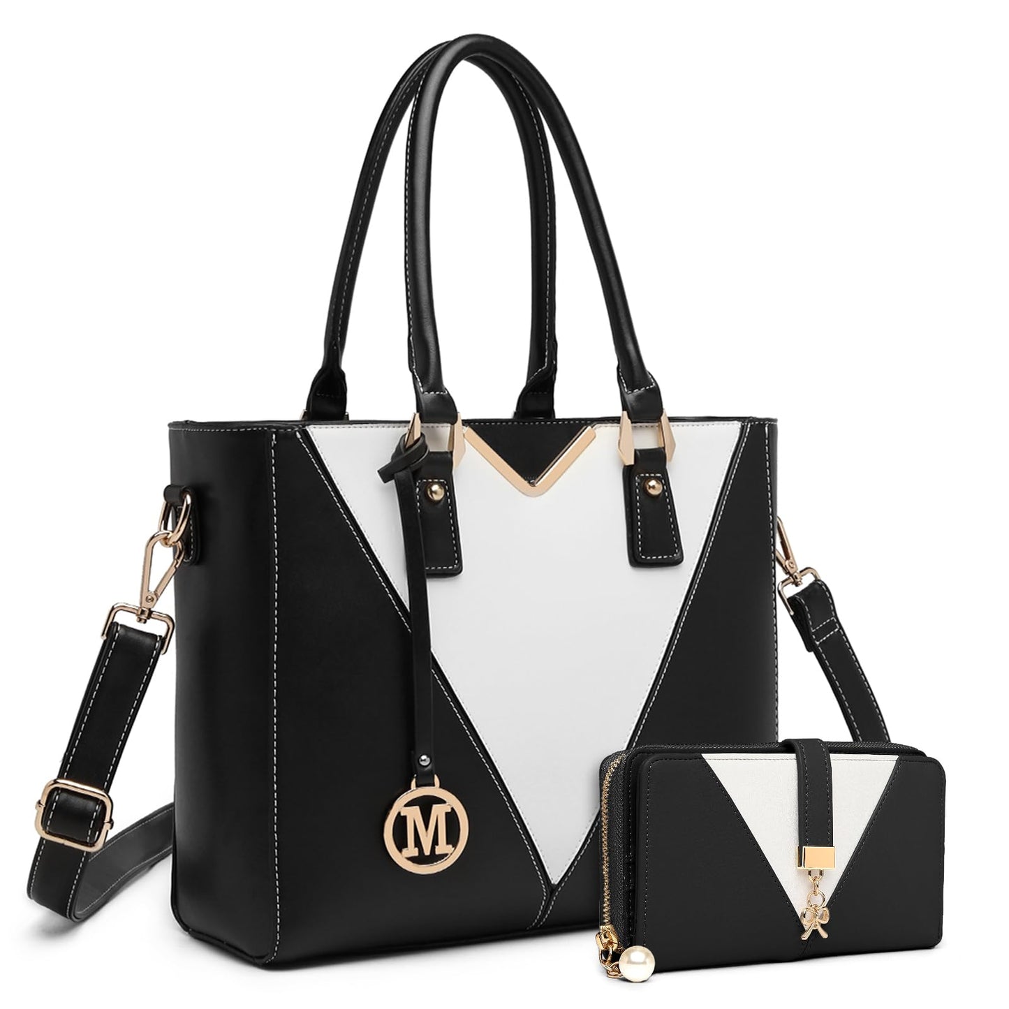 Miss Lulu Handbags for Women Look V-Shape Shoulder Handbag Lightweight Medium Tote Bag PU Leather