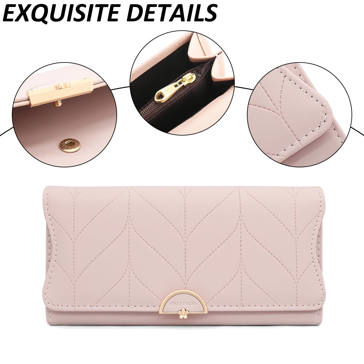 Long Purse for Women PU Leather, Large Capacity PU Leather Women's Wallet Wallet for Women with Multiple Card Slots and Coin Zipper Pocket Ladies Purse Clutch Holder Large Capacity Card Holder (Pink)