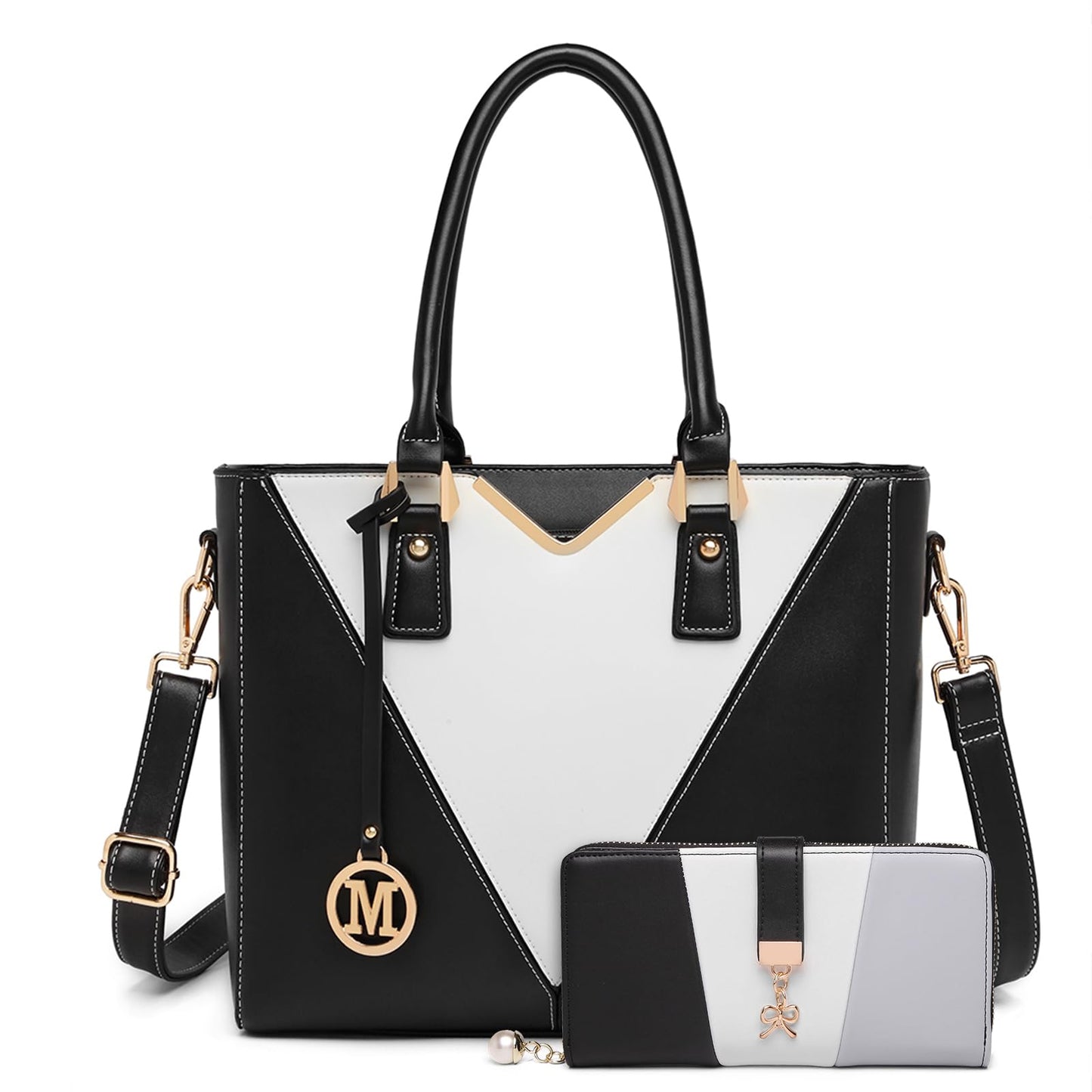 Miss Lulu Handbags for Women Look V-Shape Shoulder Handbag Lightweight Medium Tote Bag PU Leather