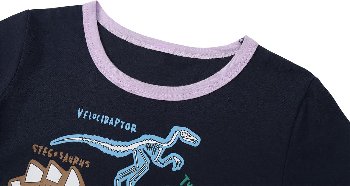 Dinopjs Girl's Pyjama Sets Cotton Dinosaur Unicorn Giraffe Pjs Kids Summer Short Pajamas for Girls 2-7 Years Children Clothes