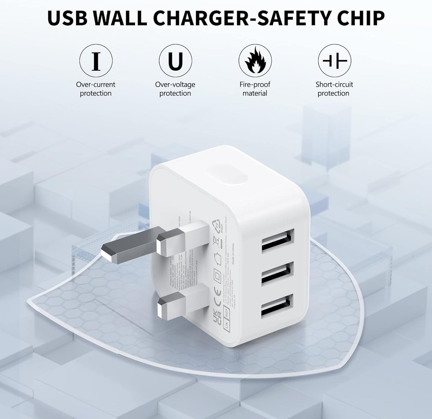 USB Plug, Multi USB Charger 5V 3A for iPhone X XR XS 8 7 6 6S Plus 5 5S 5C SE 14/14 Plus/14 Pro Max 13 12 11, Pad, UK Multiple Wall Charging Adapter Multiport Mains Power Adaptor
