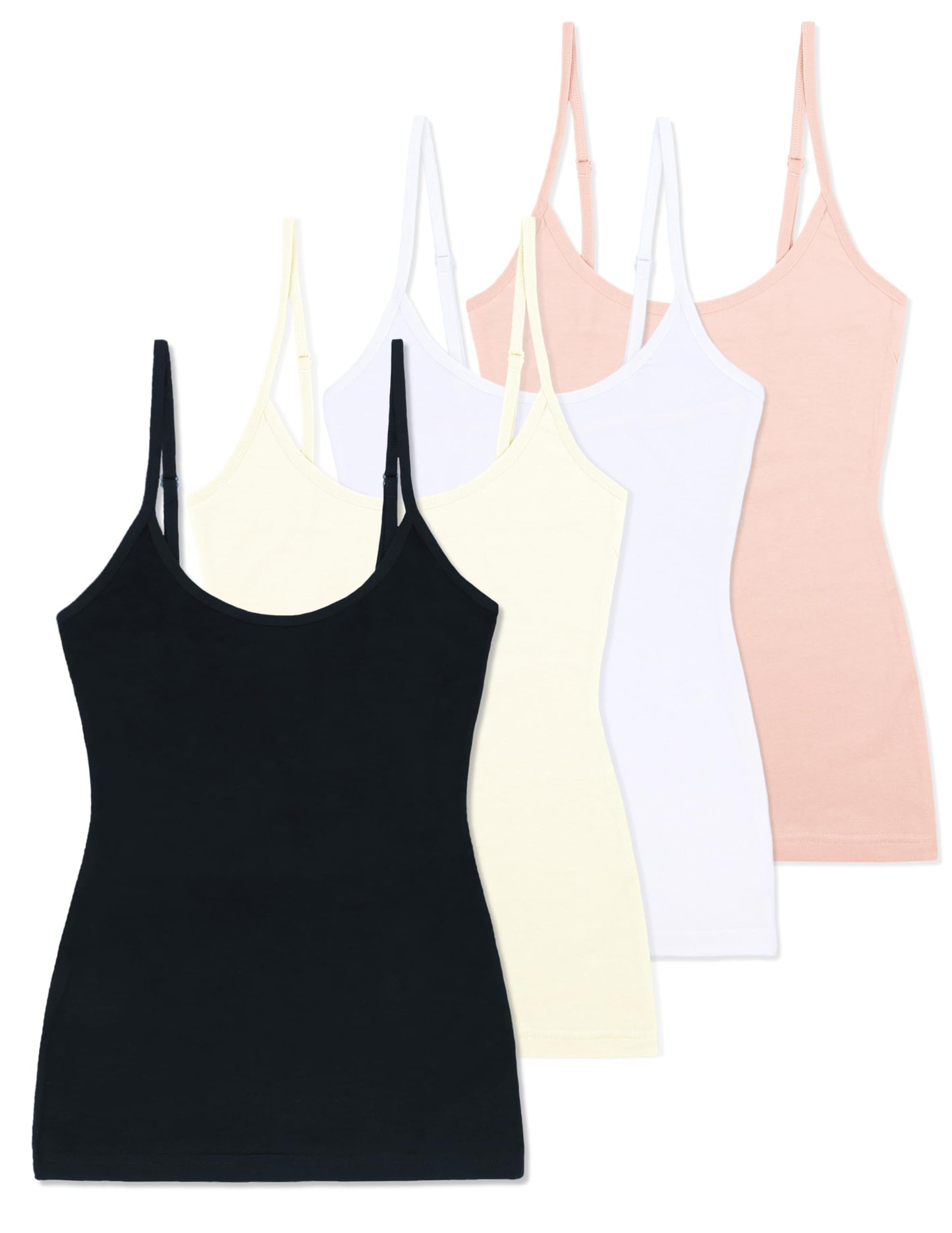 Comfneat Women's 4-Pack Slim-Fit Camisoles Adjustable Spaghetti Strap Cotton Top Undershirt