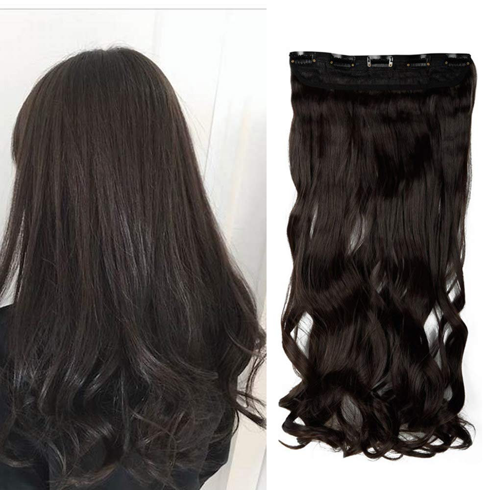 24 Inch One Piece Hair Extensions Clip In Curly Hairpieces Wavy 5 Clips - Dark Brown(60cm-120g)