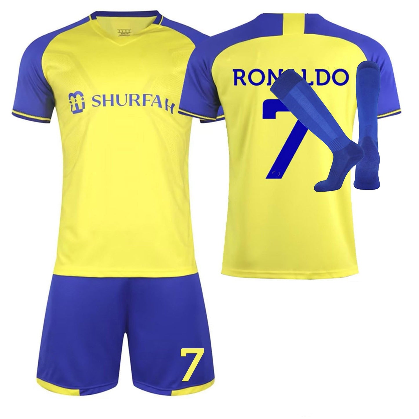 Al NASSR FC Jersey Kit for Adult/Children, 2022/23 Home Away Soccer Jerseys New Sesson Unisex Activewear Football Kits Boys' Football Training Shirts Shorts and Socks Sportswear Tracksuit