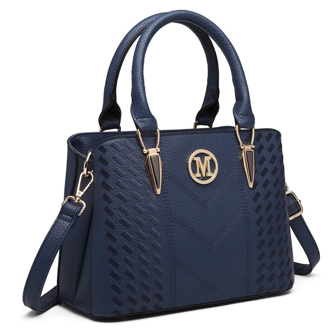 Miss Lulu Handbag for Women, Woven and Chevron Pattern, M Logo on The Front, Top Handle or Shoulder Bag