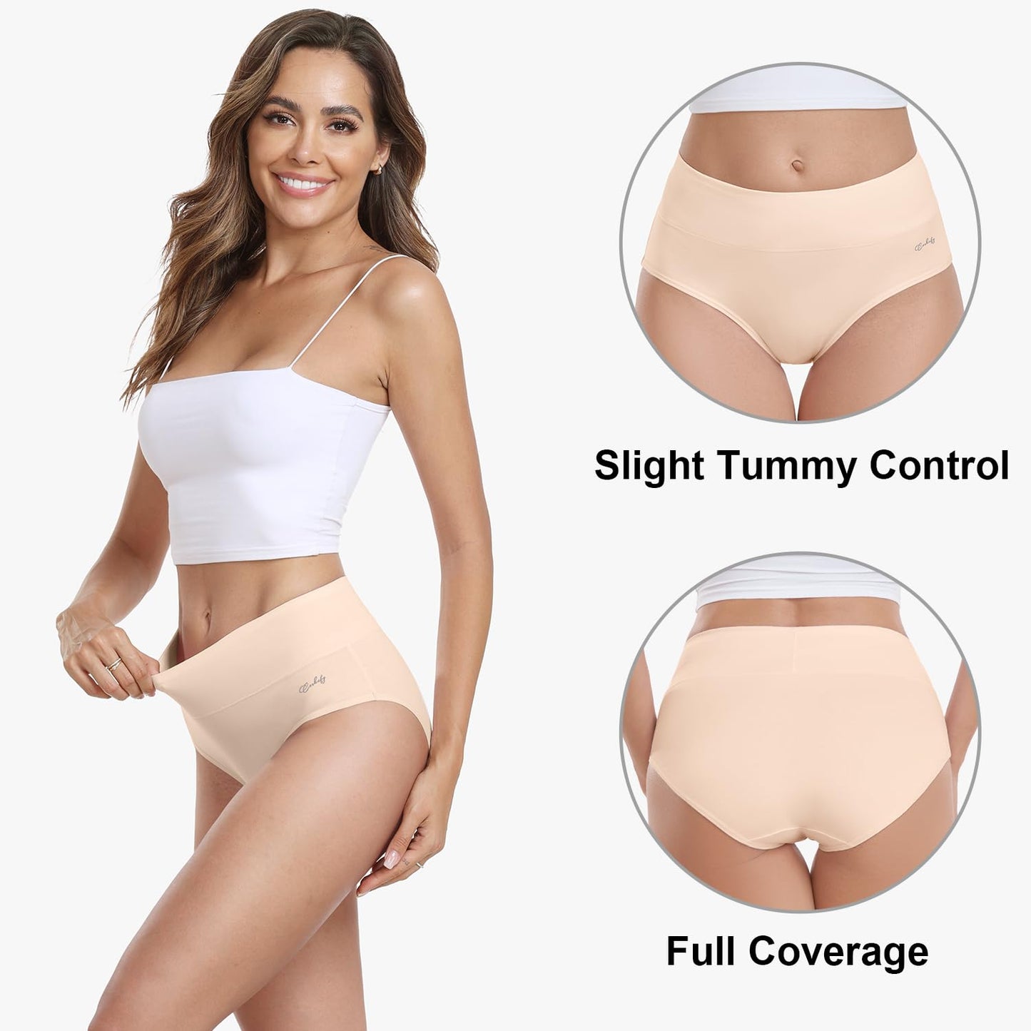 coskefy Underwear Women, High Waisted Cotton Knickers Ladies Full Briefs Soft Panties Slight Tummy Control Pants 5 Pack