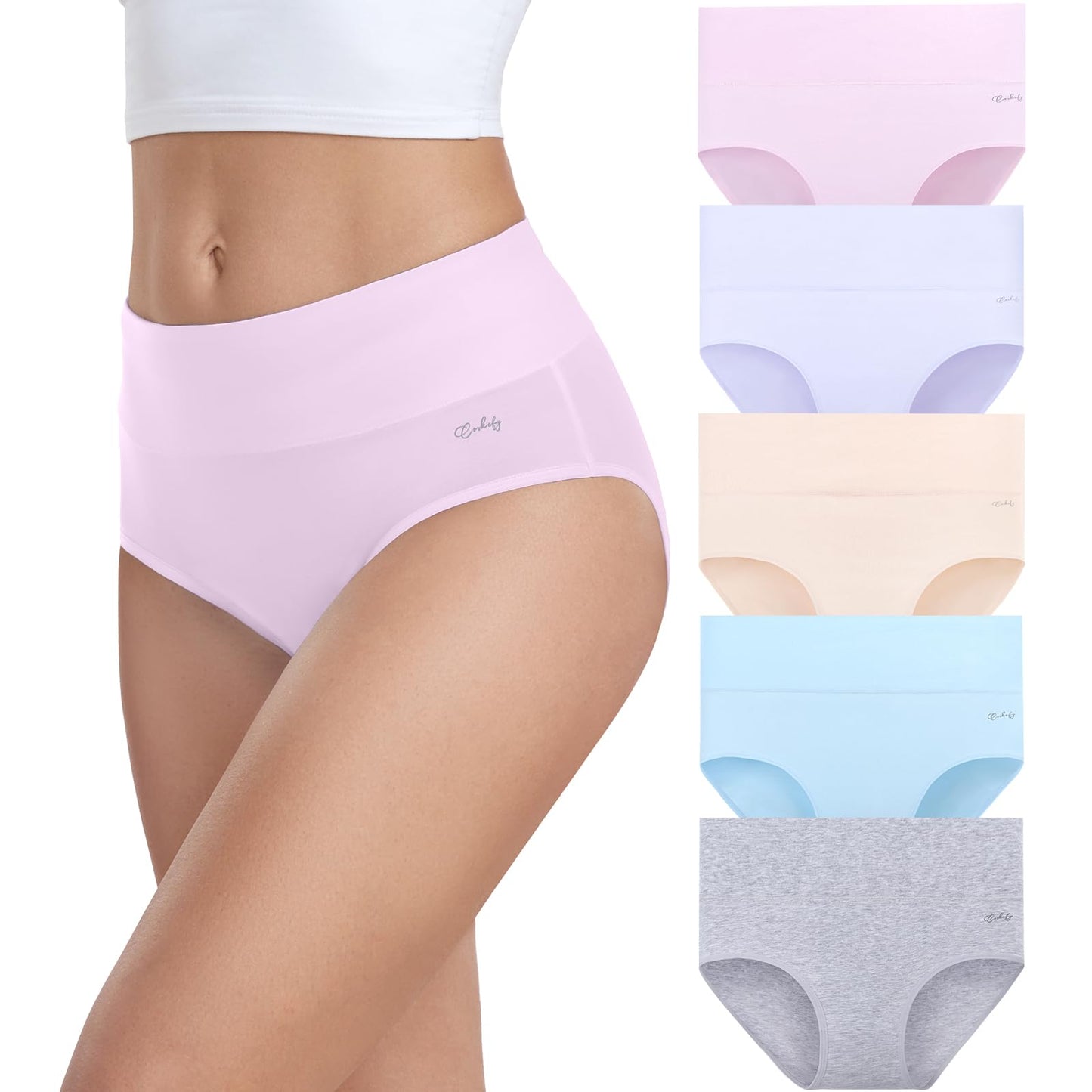 coskefy Underwear Women, High Waisted Cotton Knickers Ladies Full Briefs Soft Panties Slight Tummy Control Pants 5 Pack