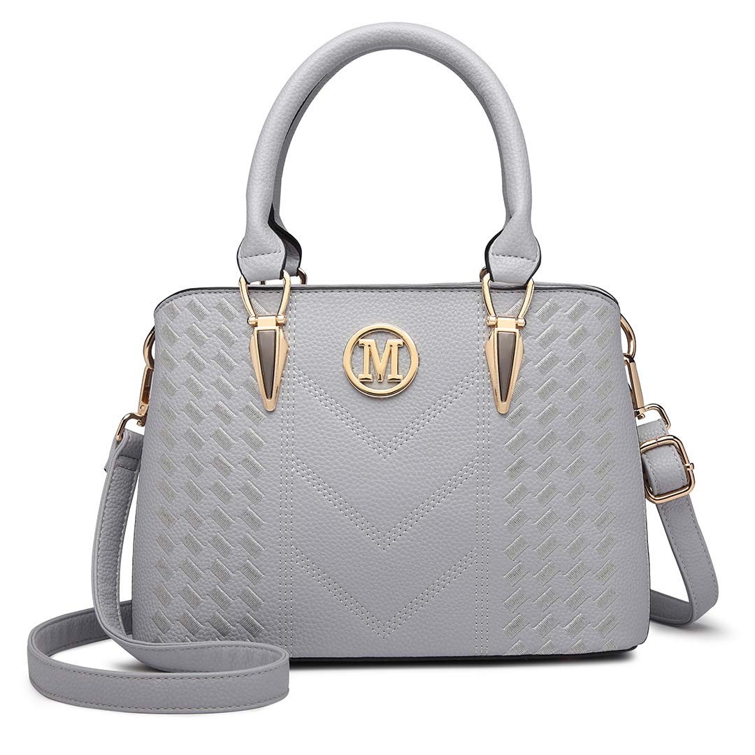 Miss Lulu Handbag for Women, Woven and Chevron Pattern, M Logo on The Front, Top Handle or Shoulder Bag