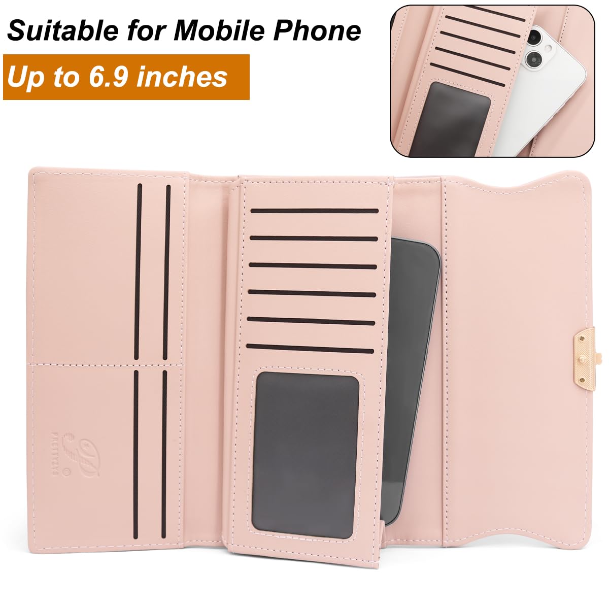 Long Purse for Women PU Leather, Large Capacity PU Leather Women's Wallet Wallet for Women with Multiple Card Slots and Coin Zipper Pocket Ladies Purse Clutch Holder Large Capacity Card Holder (Pink)