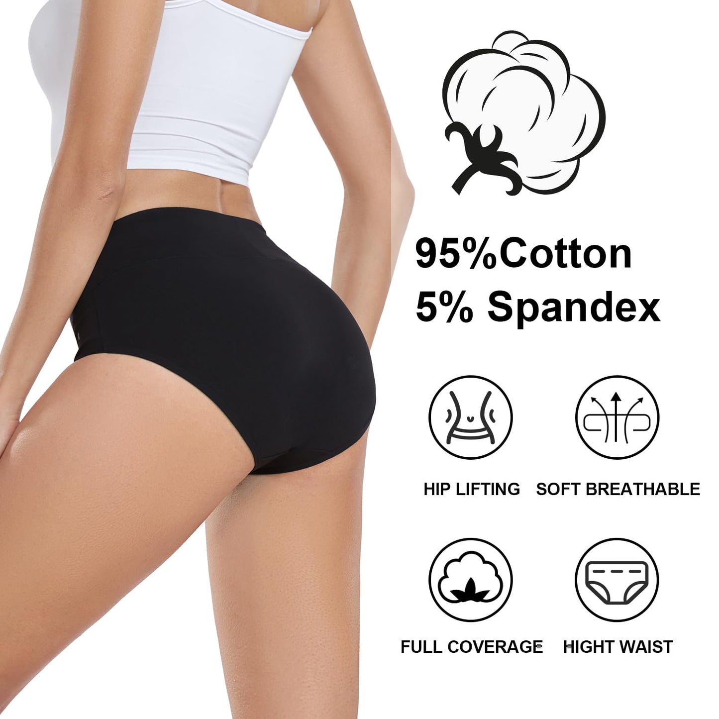 coskefy Underwear Women, High Waisted Cotton Knickers Ladies Full Briefs Soft Panties Slight Tummy Control Pants 5 Pack