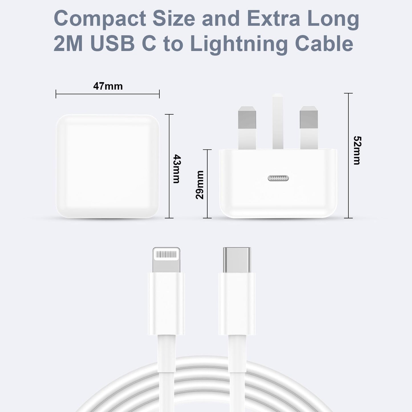 LCOGPDOY for iPhone Charger Fast Charge 2Pack PD 20W USB C Charger Plug and 2M USBC to for Lightning Cable Apple Fast Phone Charging for iPhone 14 13 12 11 Pro Max XR X SE 8Plus, for iPad Pro