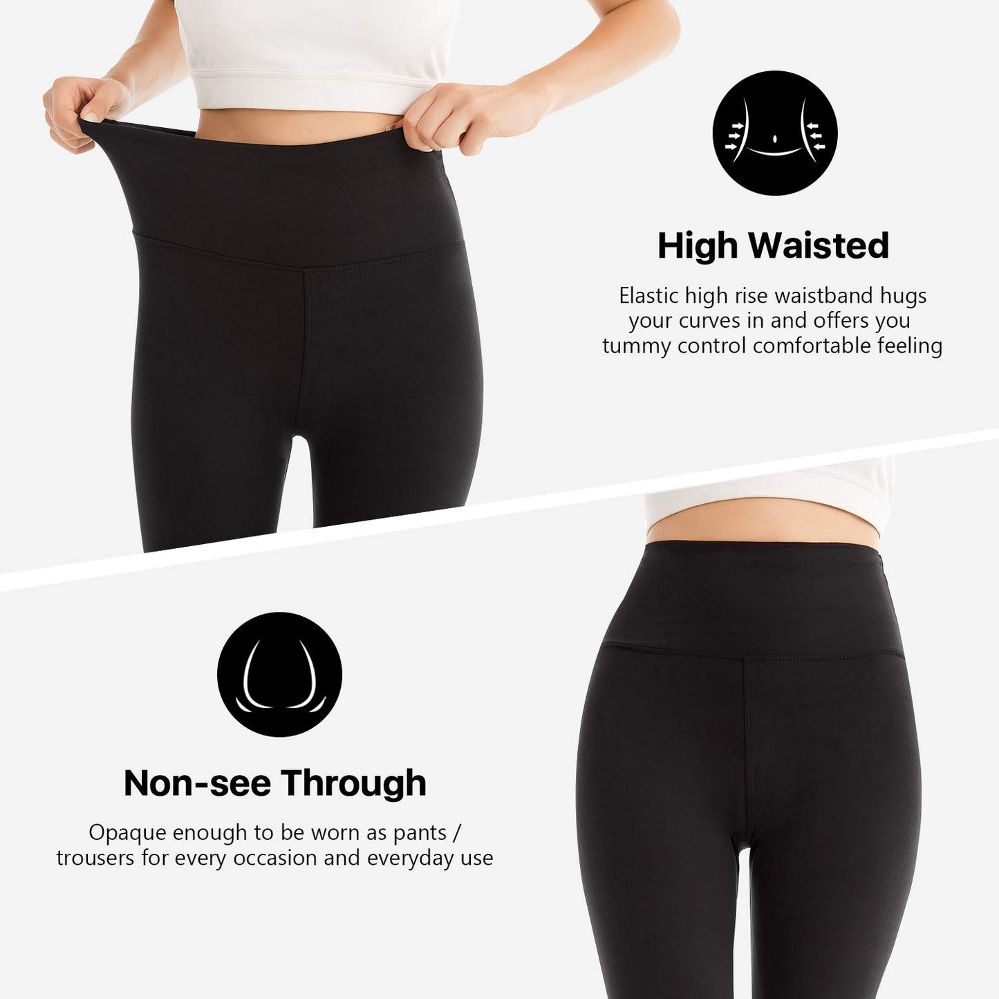 SINOPHANT High Waisted Capri 3/4 Length Leggings for Women, Buttery Soft Elastic Opaque Tummy Control Leggings, Cropped Trousers for Workout Gym Yoga