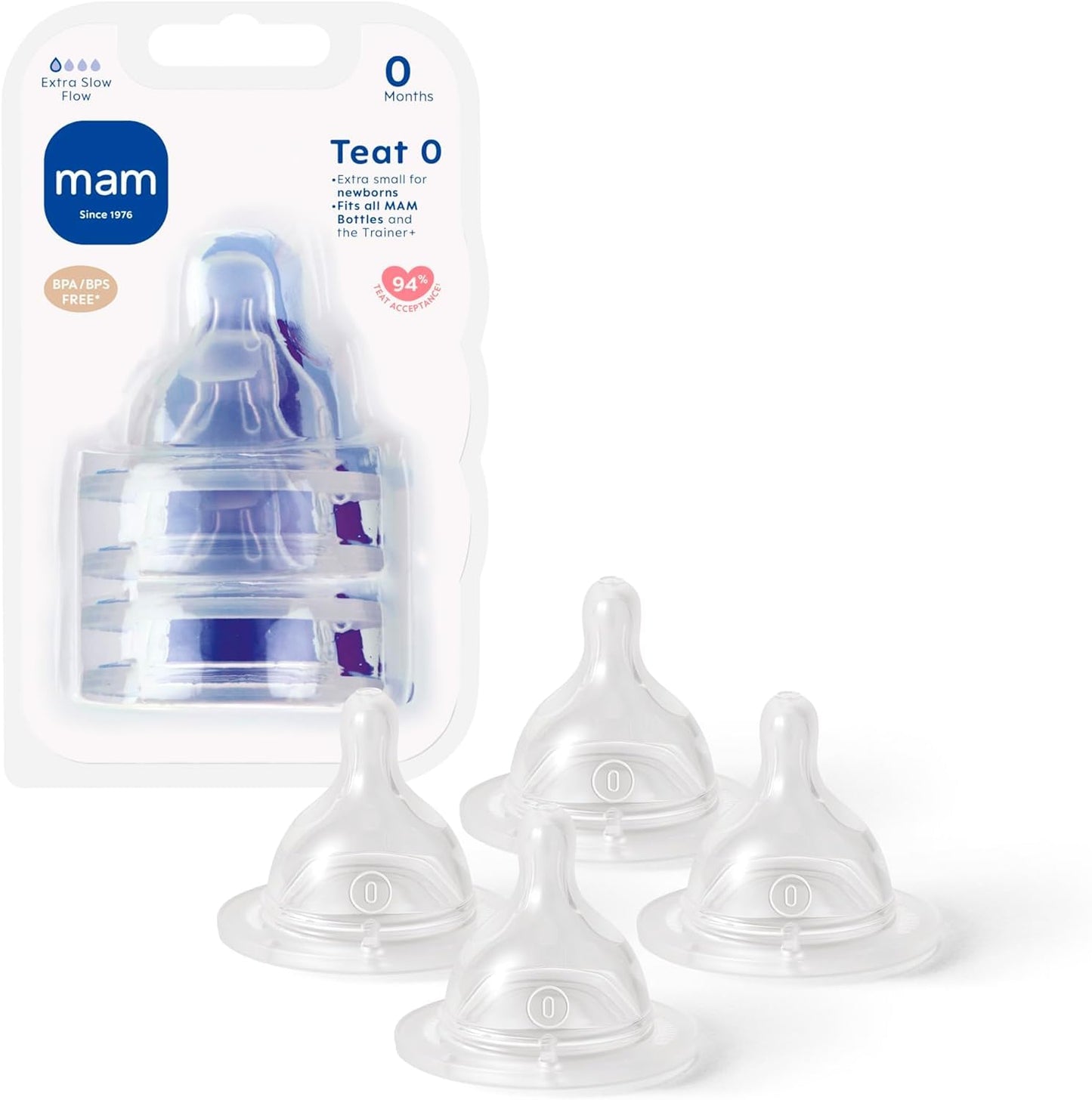 MAM Teats Size 2 | 4 Pack | Medium Flow | Fits All MAM Bottles | Suitable from 2+ Months | Made from SkinSoft Silicone | Baby Accessories for Newborn