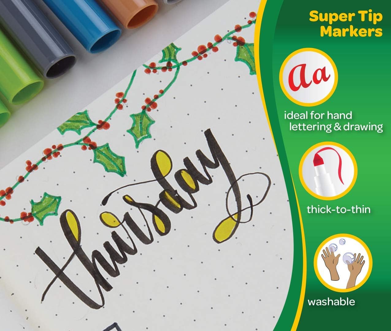 CRAYOLA SuperTips Washable Markers - Assorted Colours (Pack of 24) | Premium Felt Tip Pens That Can Easily Wash Off Skin & Clothing | Ideal for Kids Aged 3+