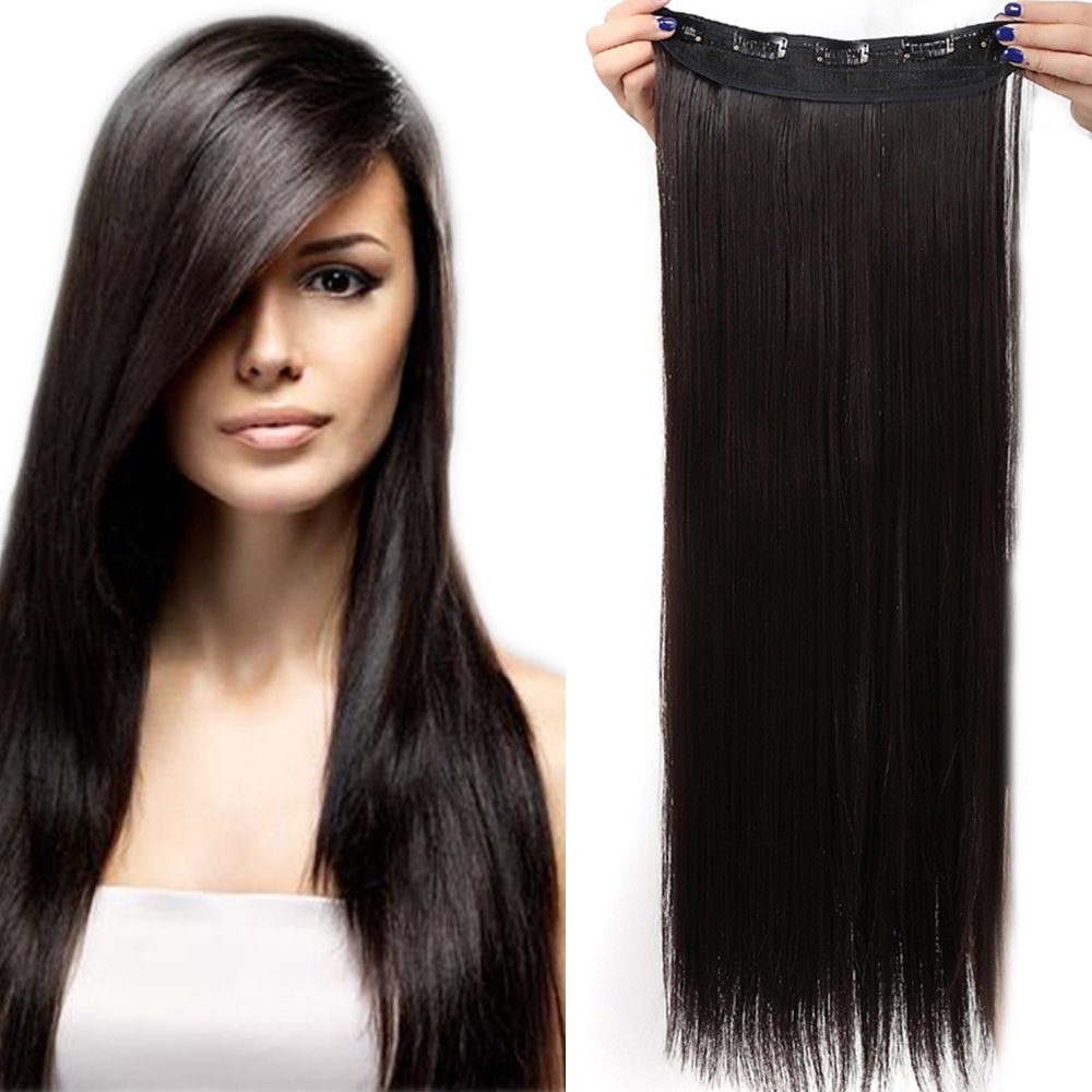 24 Inch One Piece Hair Extensions Clip In Curly Hairpieces Wavy 5 Clips - Dark Brown(60cm-120g)