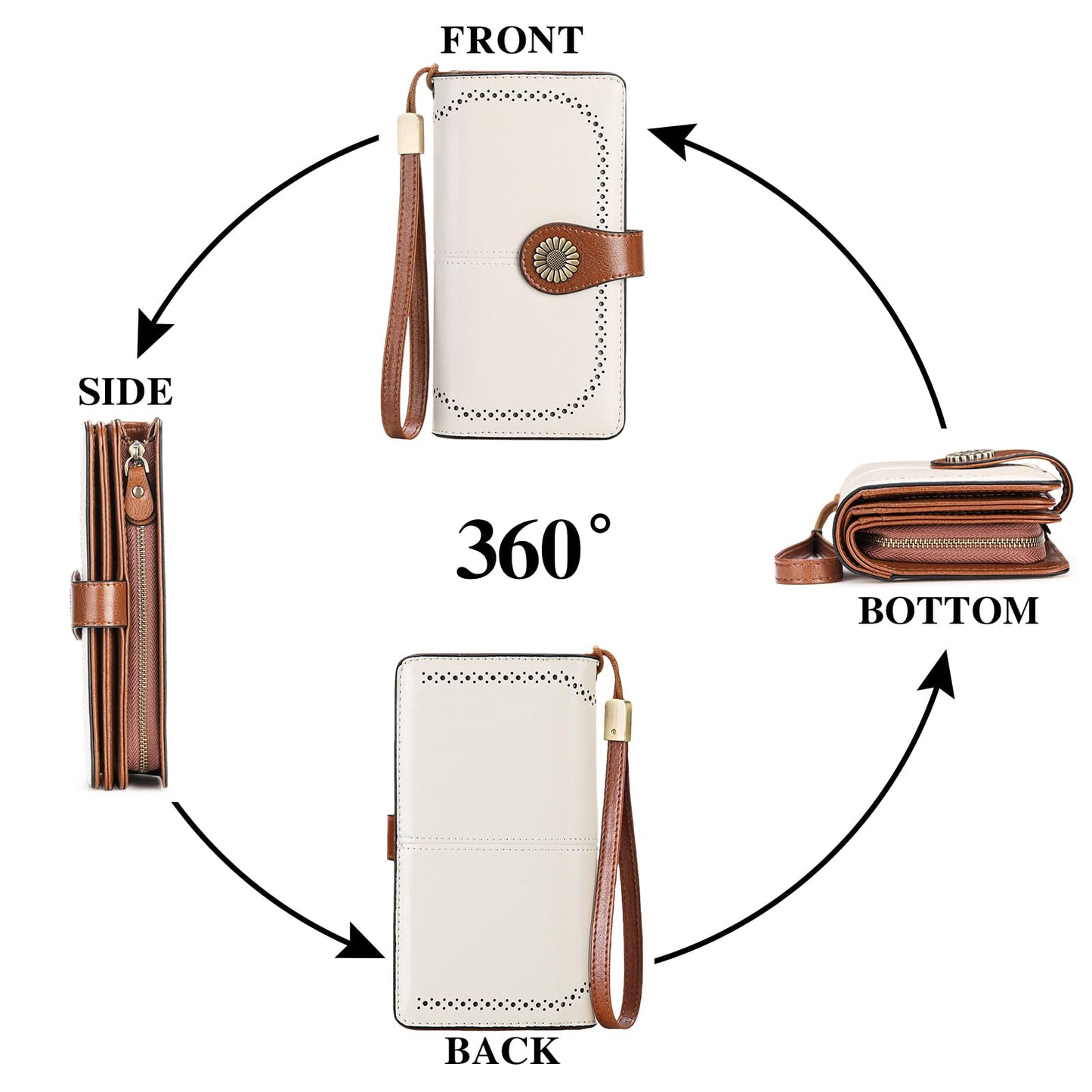 SENDEFN Genuine Leather Purses for Women, RFID Large Ladies Purse, Wallet for Women with Wrist Strap
