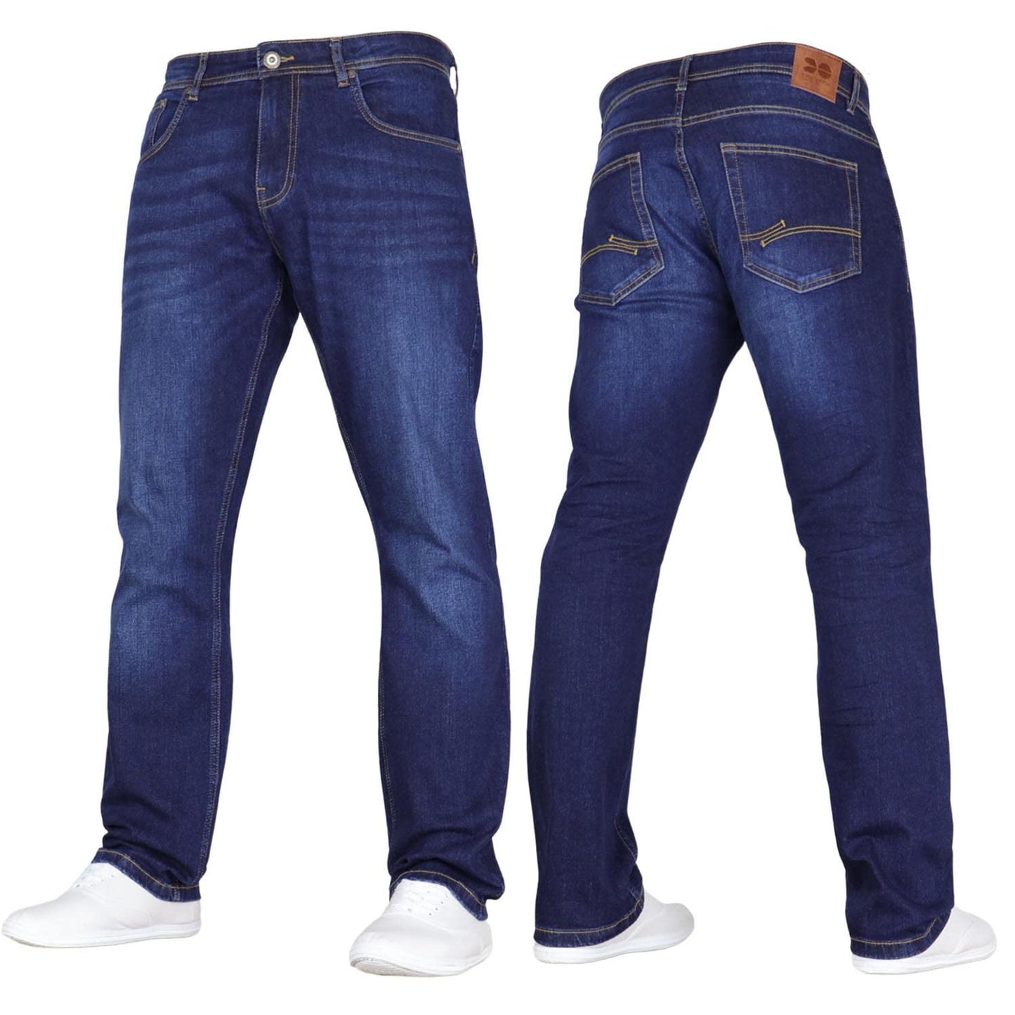 Crosshatch Mens Stretch Straight Leg Classic Regular Fit Basic Denim Jeans, 5 Pocket, Zipper, Solid, 30, 32 or 34 inches