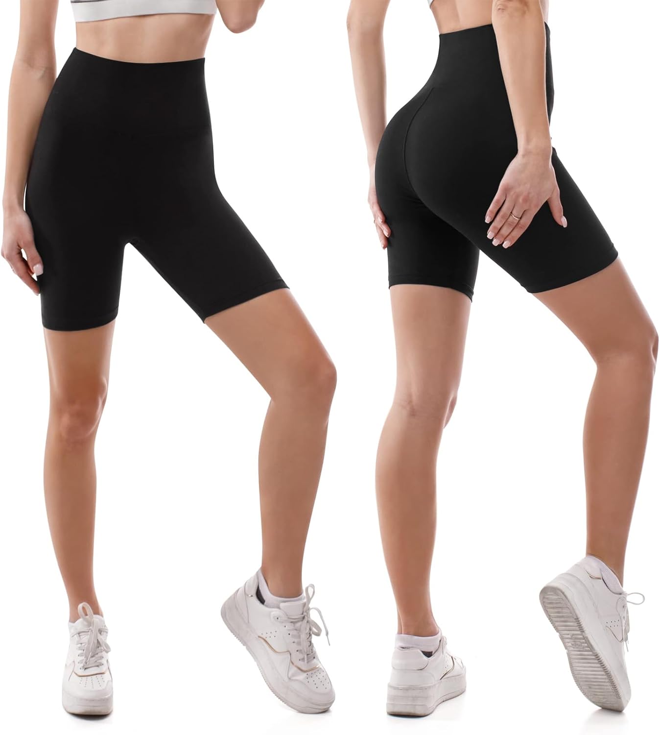 SINOPHANT High Waisted Cycling Shorts Women - Tummy Control Buttery Soft Biker Yoga Running Gym Black Workout Athletic Shorts