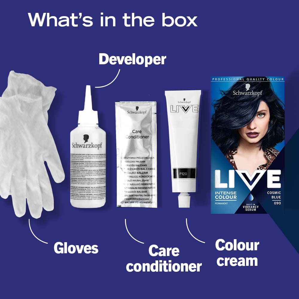 Schwarzkopf LIVE Intense Colour, Long Lasting Permanent Black Hair Dye, With Built-In Vibrancy Serum, Up To 100% Grey Coverage- Deep Black 099