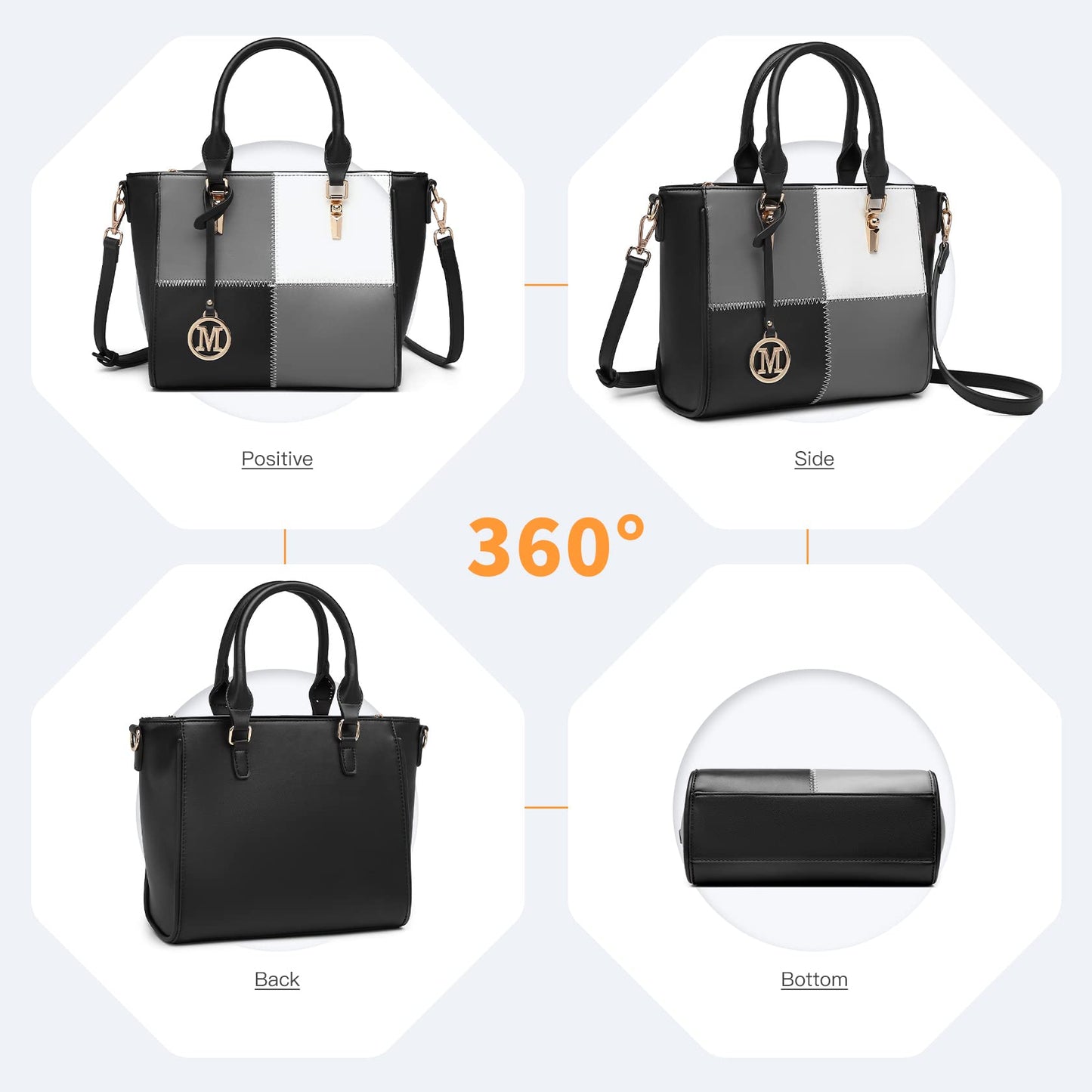 Miss Lulu Handbags for Women Look V-Shape Shoulder Handbag Lightweight Medium Tote Bag PU Leather