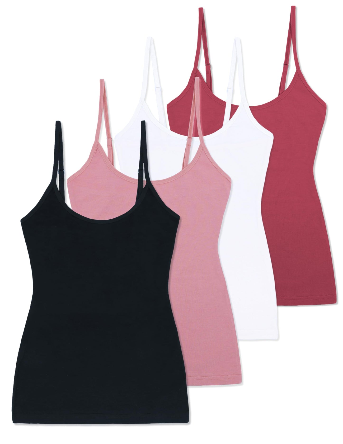 Comfneat Women's 4-Pack Slim-Fit Camisoles Adjustable Spaghetti Strap Cotton Top Undershirt