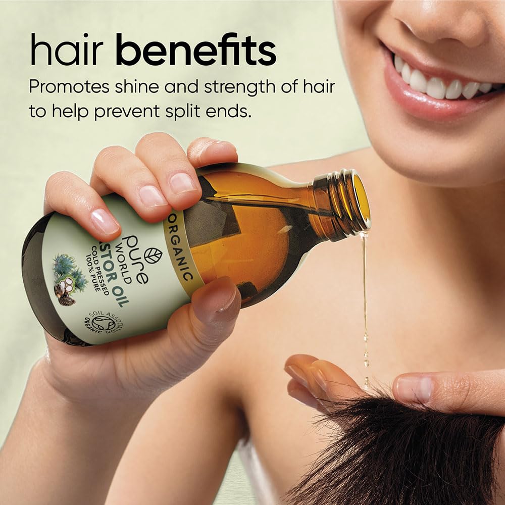 Pure World Natural Castor Oil 250ML Cold & Freshly Pressed 100% Pure and Undiluted Hexane Free Nourish Your Skin and Hair Eyebrows, Nails, Beard, Hair, Eyelash Growth Food Grade