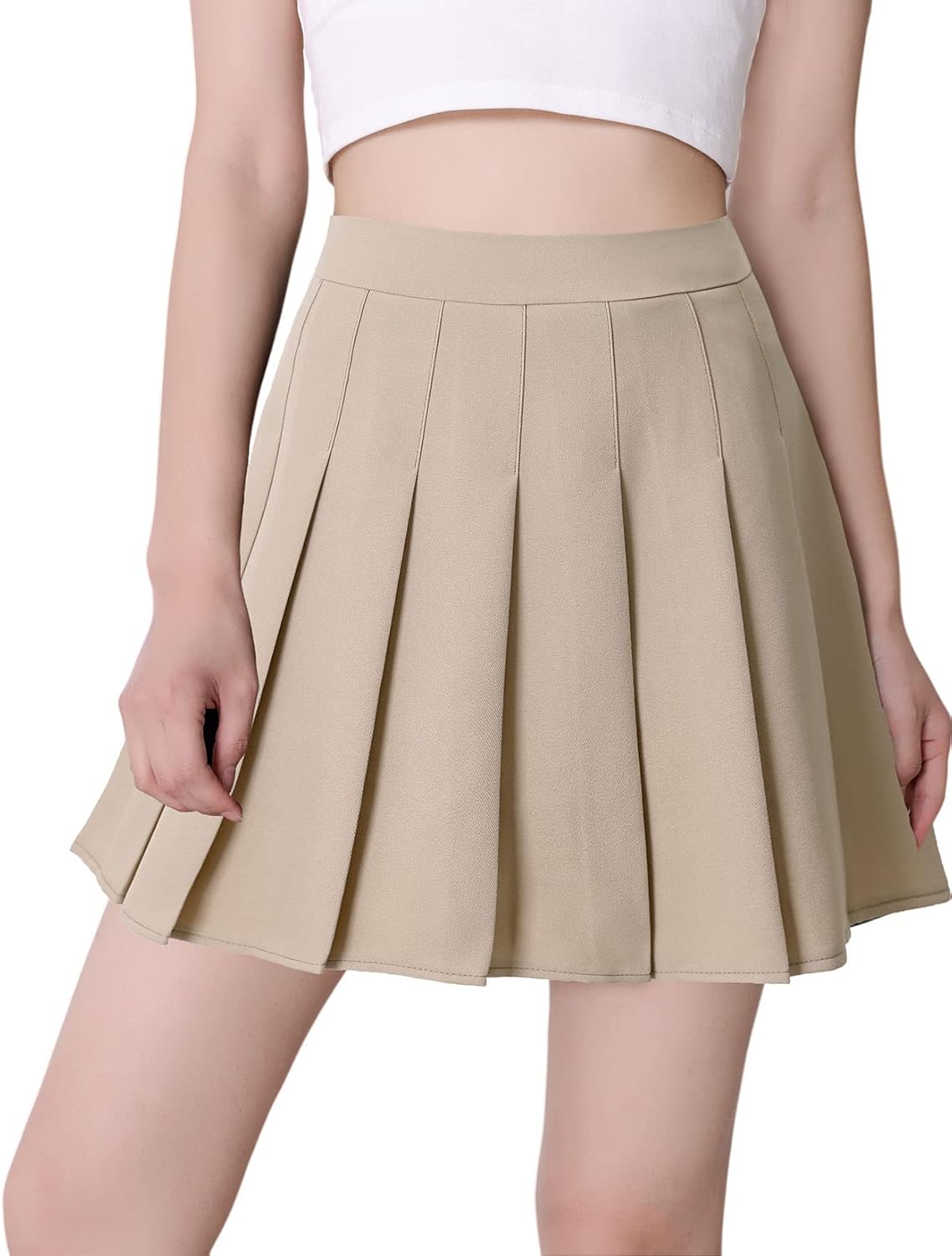 Hoerev Women Girls Short High Waist Pleated Skater Tennis School Skirt