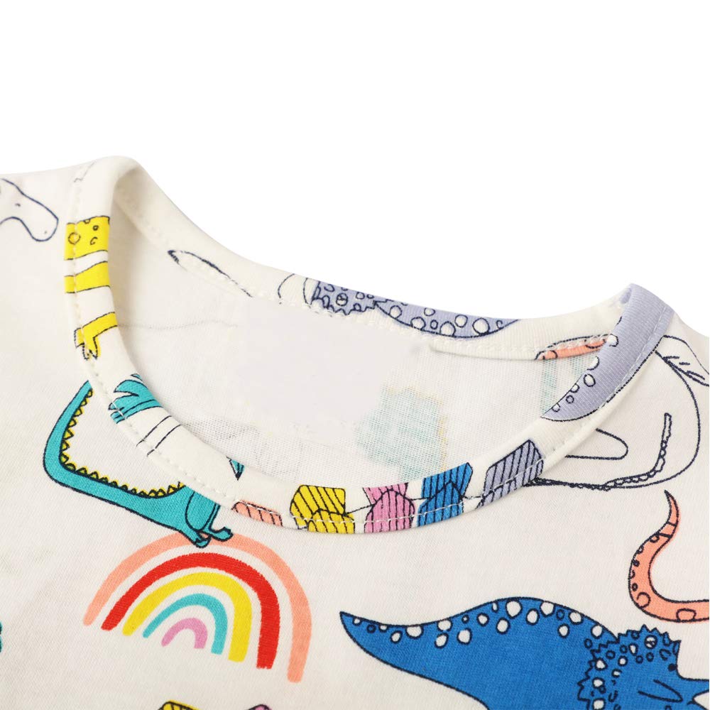 Smazero Baby Girl's Summer Dresses Short Sleeve Casual Dinosaur Horse Print Shirt Dress Little Kids Clothes Children Age 1-7 Years