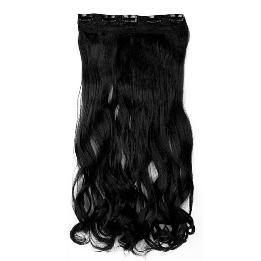 24 Inch One Piece Hair Extensions Clip In Curly Hairpieces Wavy 5 Clips - Dark Brown(60cm-120g)