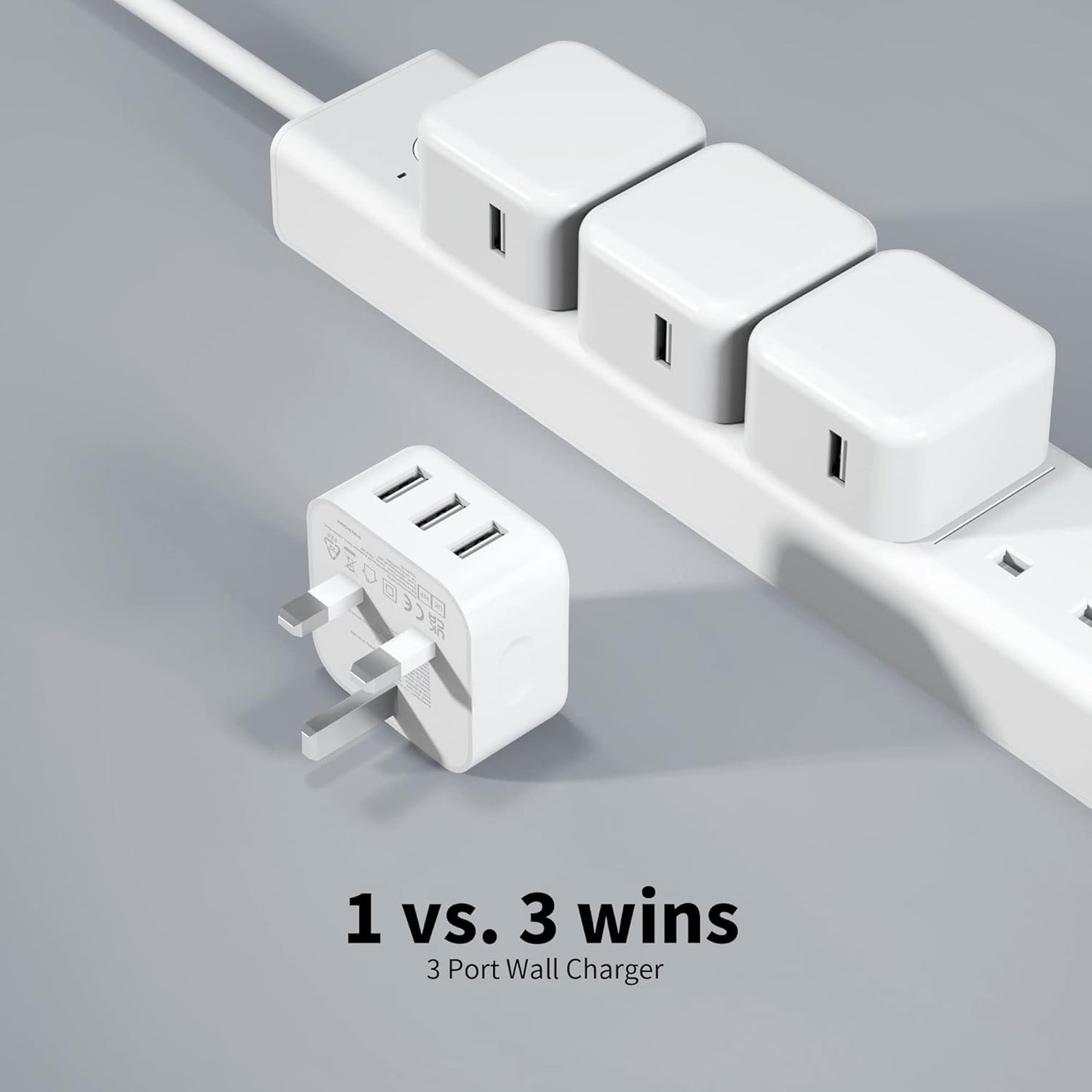 USB Plug, Multi USB Charger 5V 3A for iPhone X XR XS 8 7 6 6S Plus 5 5S 5C SE 14/14 Plus/14 Pro Max 13 12 11, Pad, UK Multiple Wall Charging Adapter Multiport Mains Power Adaptor