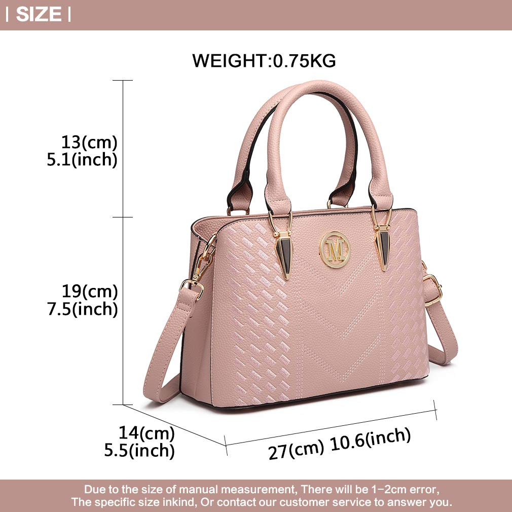Miss Lulu Handbag for Women, Woven and Chevron Pattern, M Logo on The Front, Top Handle or Shoulder Bag