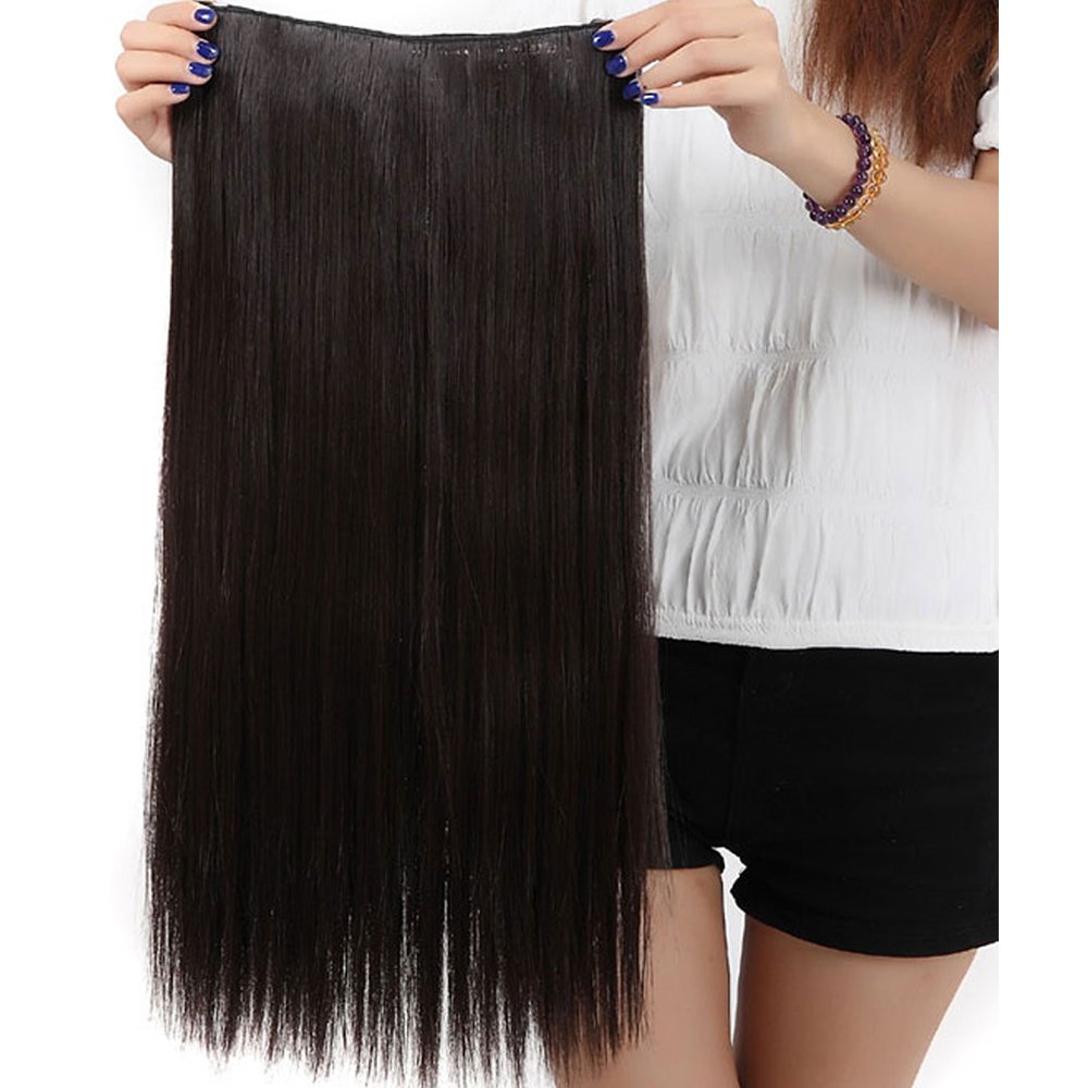 24 Inch One Piece Hair Extensions Clip In Curly Hairpieces Wavy 5 Clips - Dark Brown(60cm-120g)